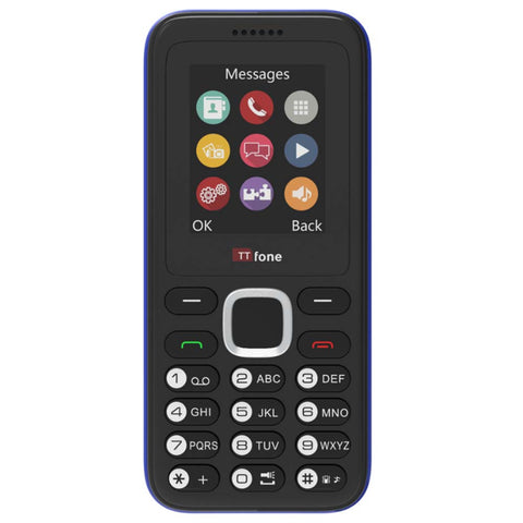 TTfone TT150 Unlocked Basic Mobile Phone UK Sim Free, Long Battery Life, Dual Sim with camera and games, easy to use, durable and light weight pay as you go - Blue with USB Cable