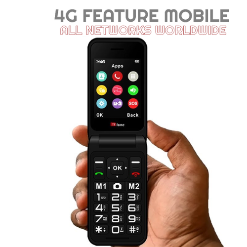 TTfone TT760 4G USB-C Mobile Phone for the Elderly, Simple and easy to use flip folding cell cheap and easy to use - Red with Dock Charger and Vodafone Sim Card