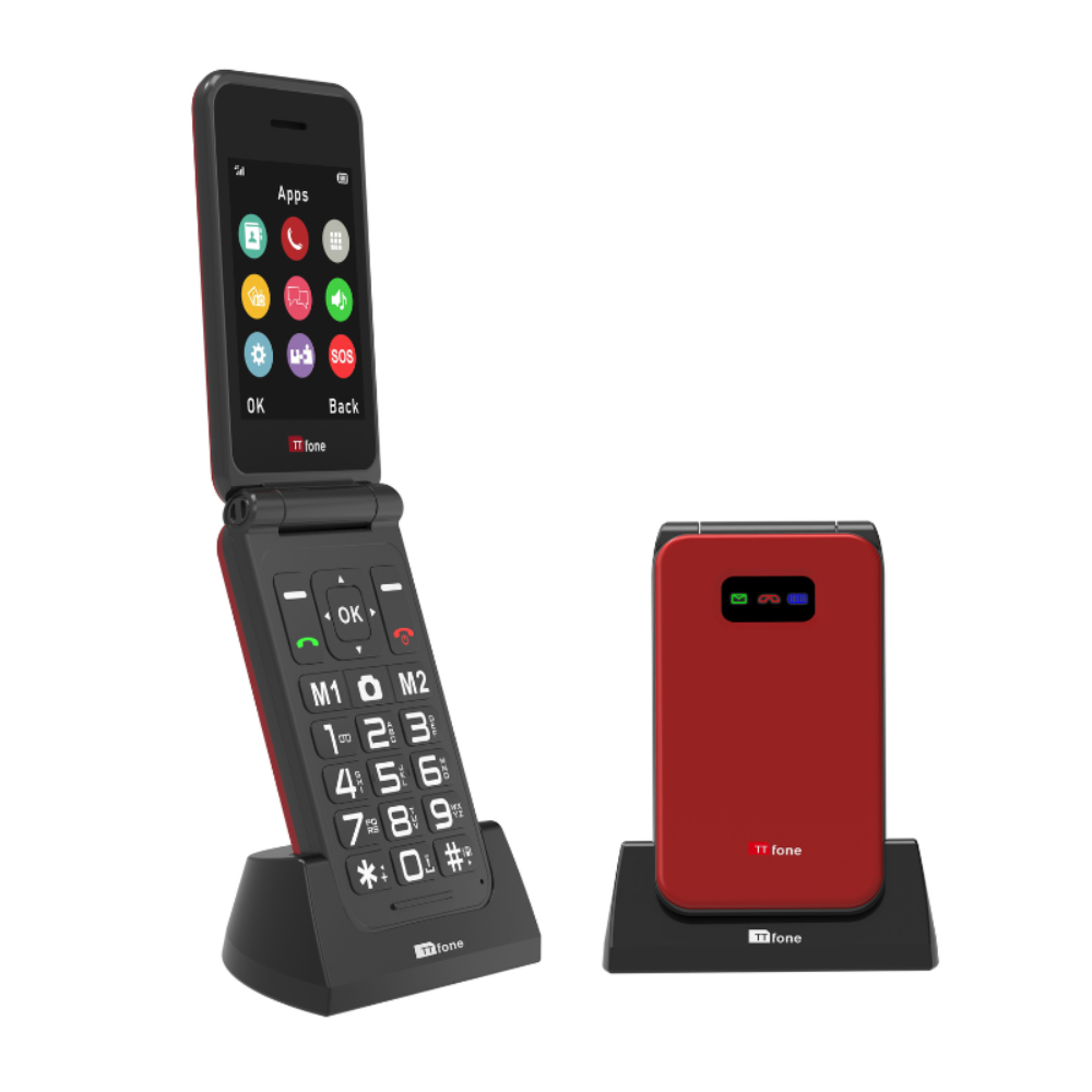 TTfone TT760 4G USB-C Mobile Phone for the Elderly, Simple and easy to use flip folding cell cheap and easy to use - Red with Dock Charger and Vodafone Sim Card