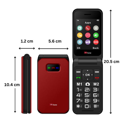 TTfone TT760 4G USB-C Mobile Phone for the Elderly, Simple and easy to use flip folding cell cheap and easy to use - Red with Dock Charger and Vodafone Sim Card