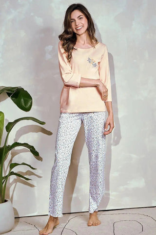 Taro 3/4-sleeve blouse and half-round neckline Women's pajamas