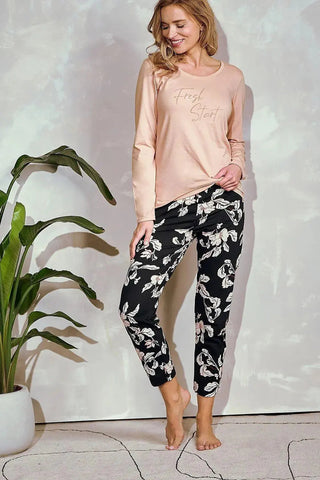 Taro long-sleeved blouse and long pants Women's pajamas