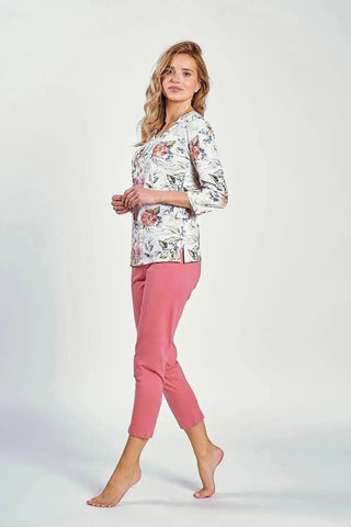Taro sleeve blouse and 7/8-length pants womens pyjama