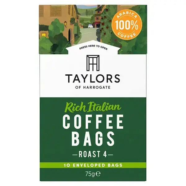 Taylors of Harrogate Rich Italian Coffee Bags 10 Enveloped Bags 75g (Case of 3)