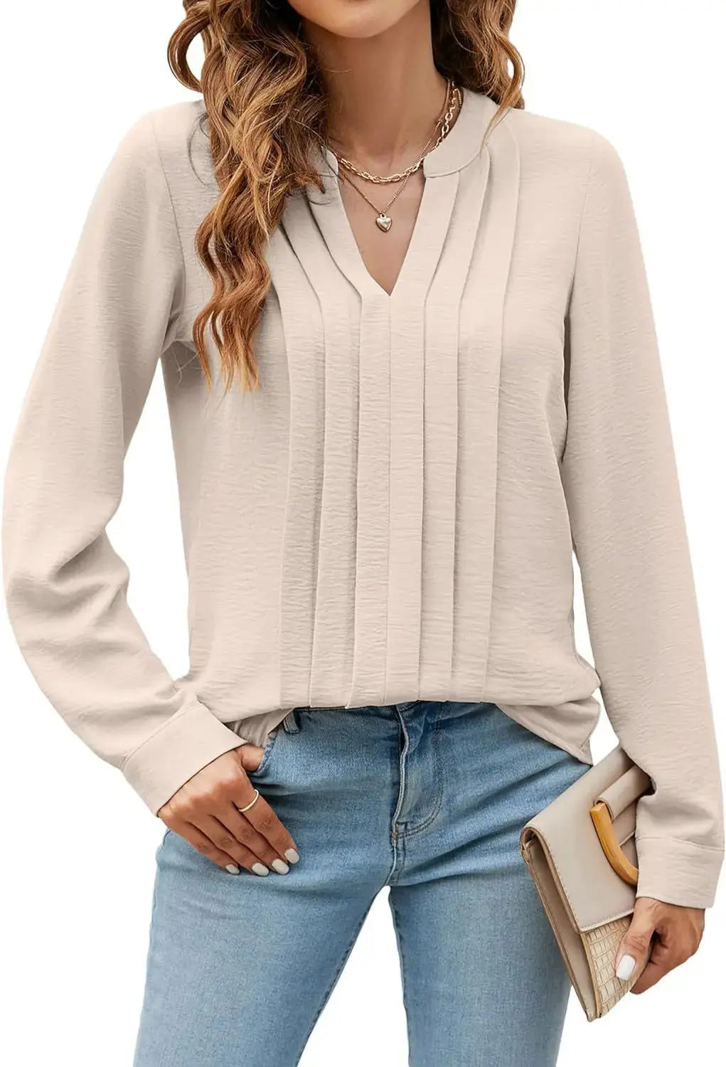 Temperament Commute Long Sleeve Solid Color Sweet Top Women's V-neck Design