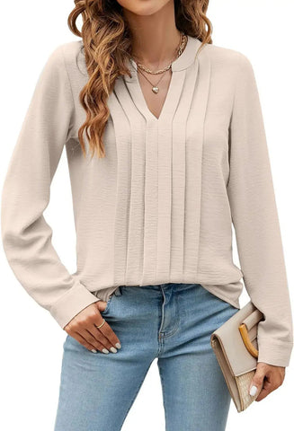 Temperament Commute Long Sleeve Solid Color Sweet Top Women's V-neck Design