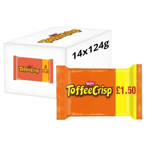 Toffee Crisp Milk Chocolate Bar 4 Pack Multipack 124g (Case of 14)