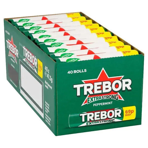 Trebor Extra Strong Peppermint Mints Roll 69p PMP 41.3g (Case of 40)