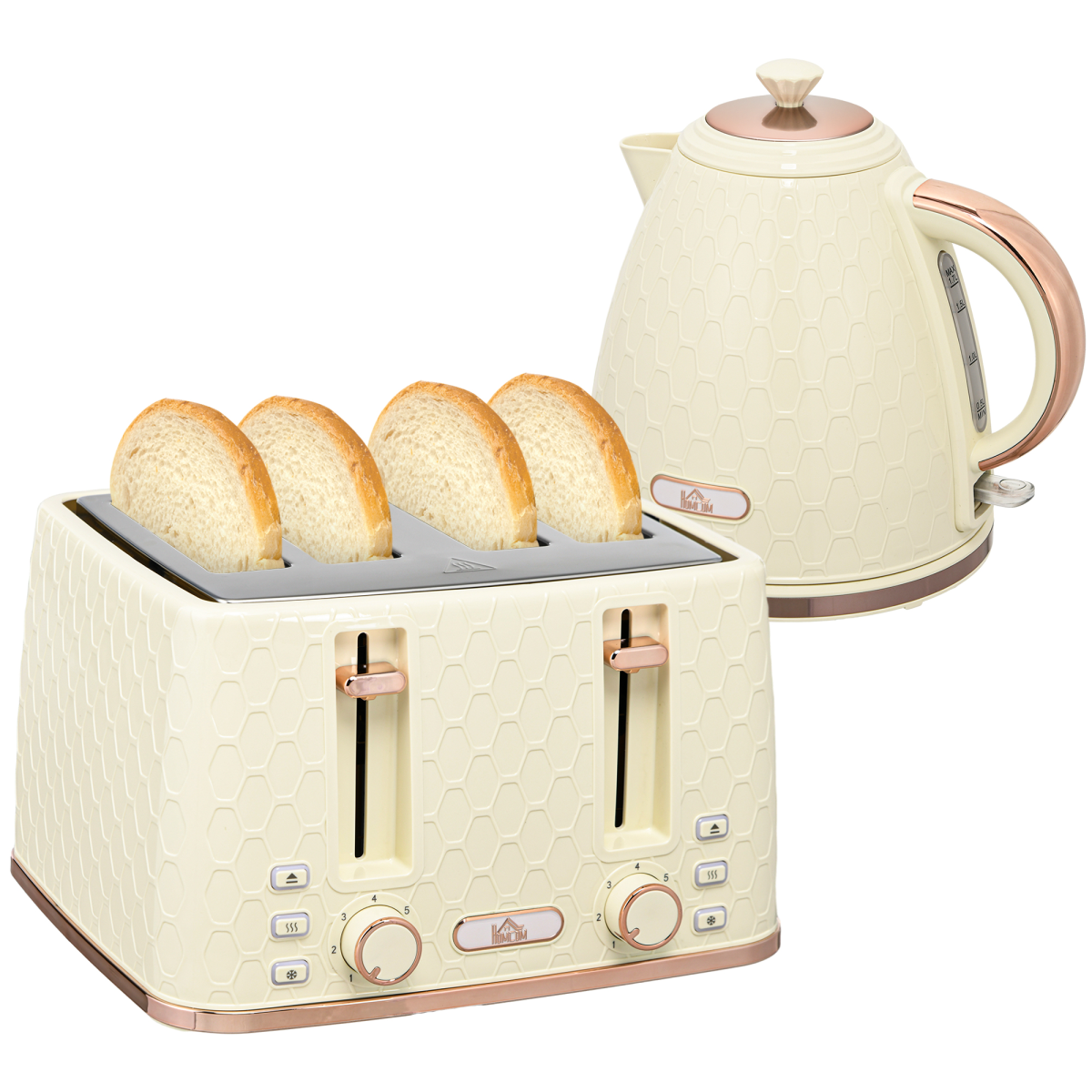 HOMCOM 1.7L Kettle and Toaster Set with Defrost Reheat and Crumb Tray