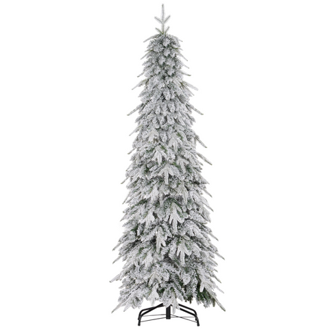 HOMCOM 6ft Flocked Pencil Christmas Tree with Auto Open, Steel Base
