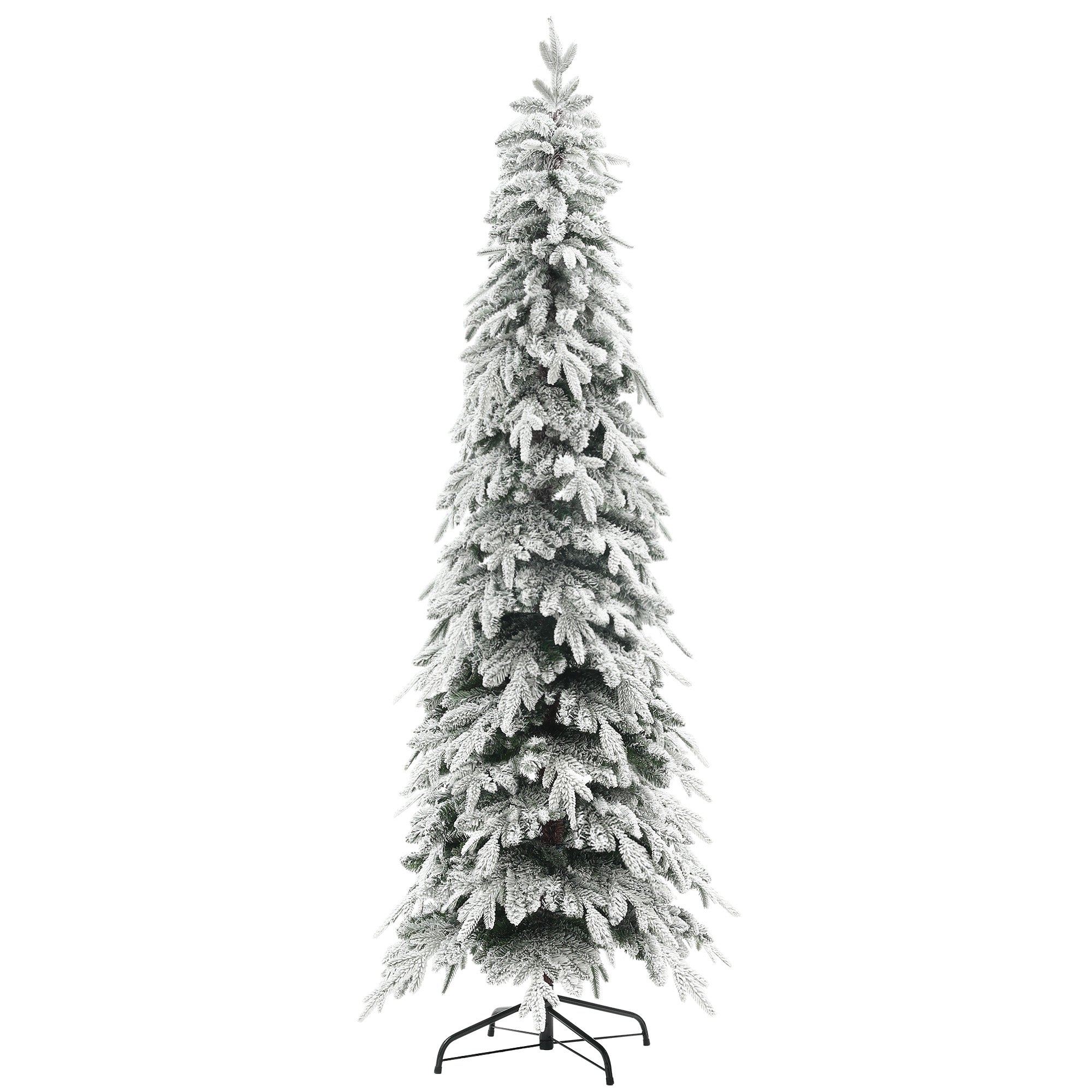 HOMCOM 6ft Flocked Pencil Christmas Tree with Auto Open, Steel Base
