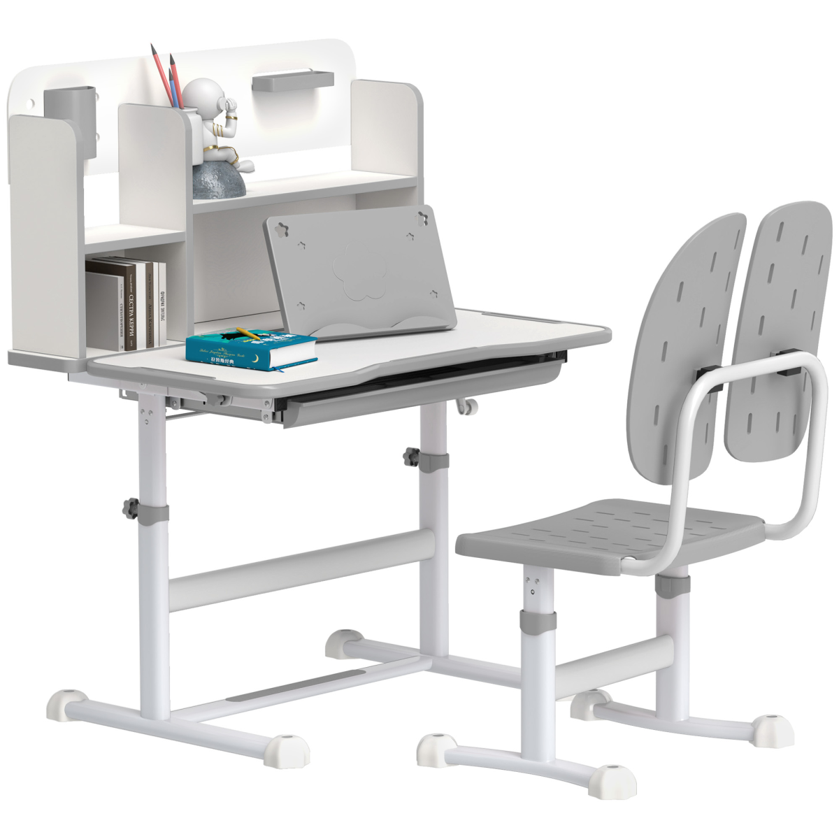 AIYAPLAY Kids Desk and Chair Set w/ Tiltable Desktop Reading Rack