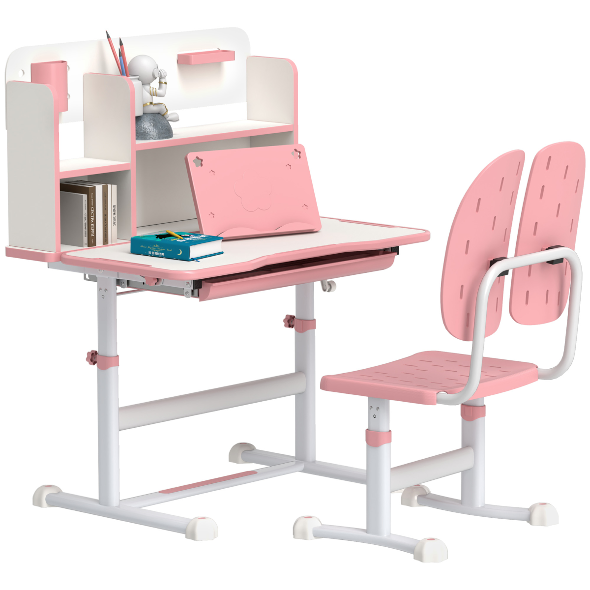 AIYAPLAY Kids Desk and Chair Set w/ Tiltable Desktop Reading Rack