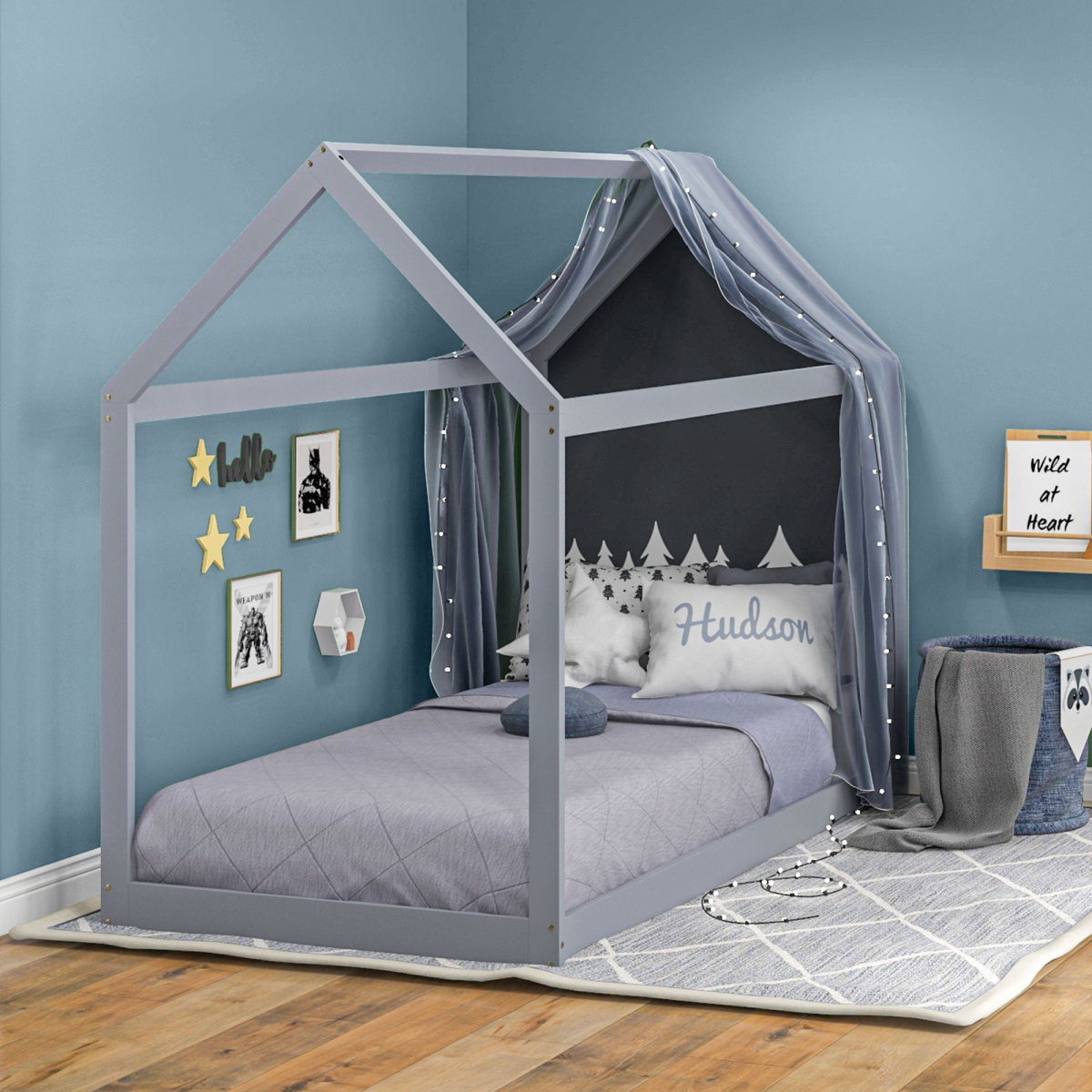 HOMCOM Wooden Single Bed Frame with Tree House Style