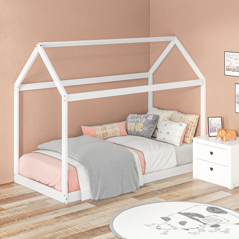 HOMCOM Wooden Single Bed Frame with Tree House Style