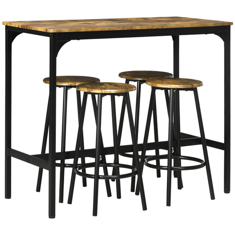 HOMCOM 5 Piece Bar Table and Stools Set with Metal Frame