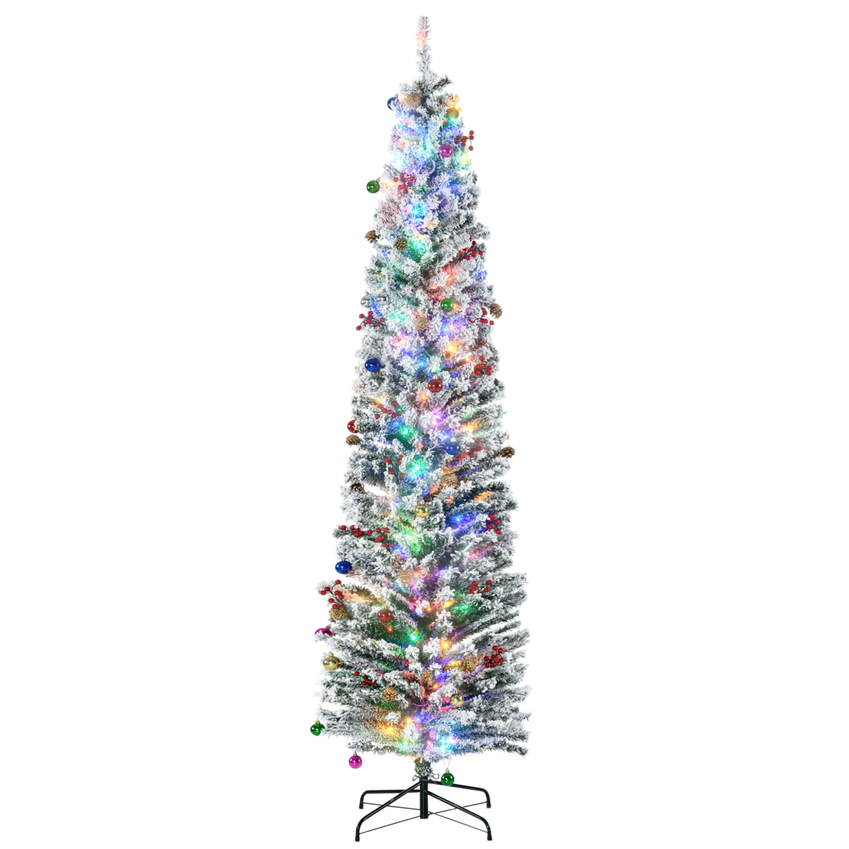 HOMCOM 6' Artificial Christmas Tree with Flocked Tips, LED Lights, Decoration
