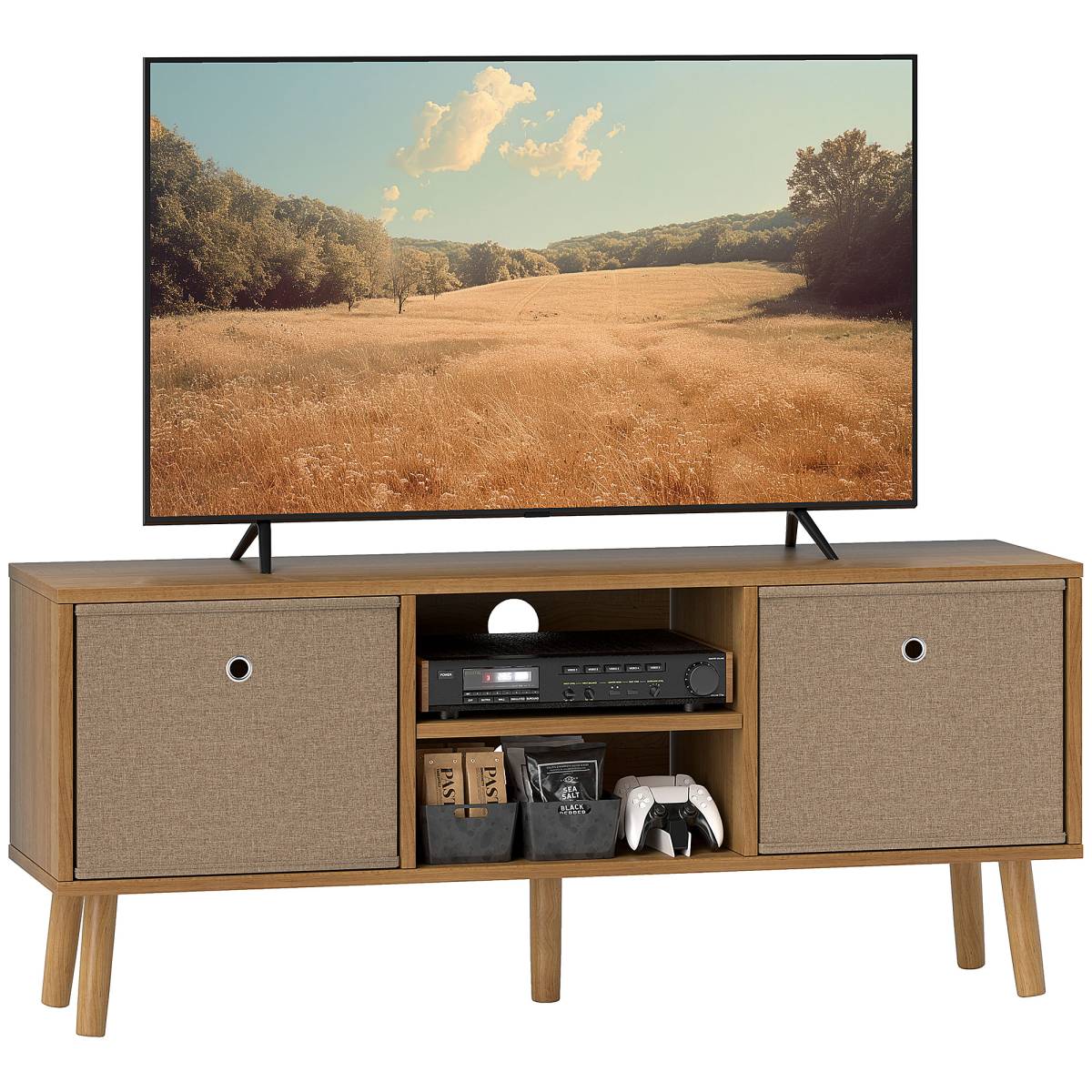 HOMCOM Modern TV Cabinet Stand w/ Shelves & Drawers, Bedroom