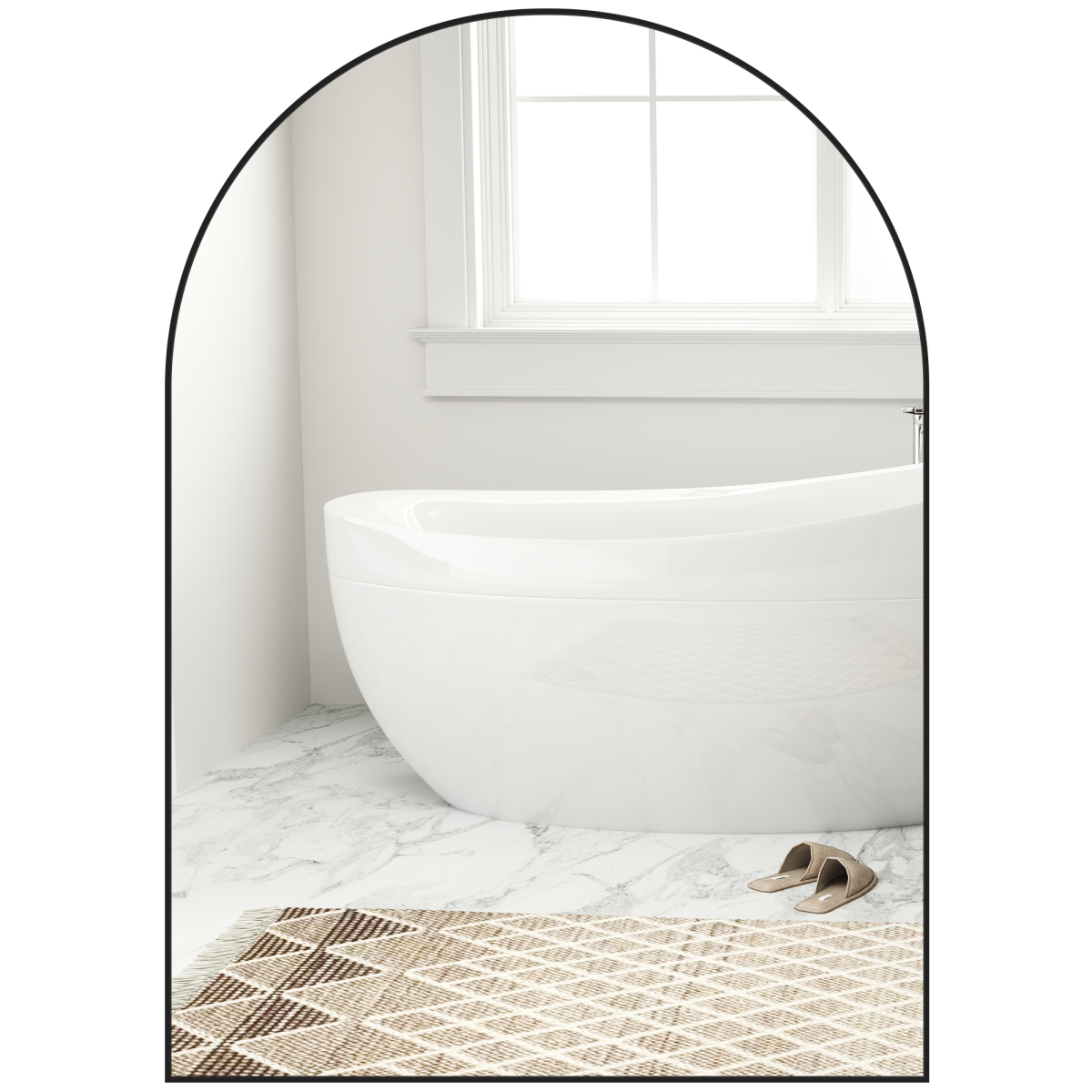 HOMCOM Arch Bathroom Mirror, Modern Wall Mirror with Steel Frame,