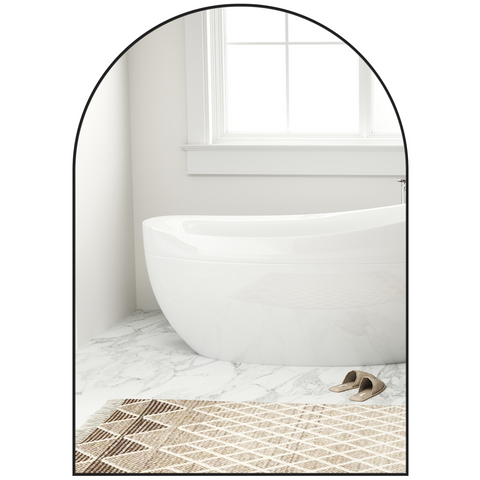 HOMCOM Arch Bathroom Mirror, Modern Wall Mirror with Steel Frame,
