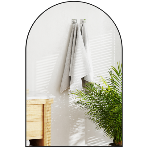 HOMCOM Arch Bathroom Mirror, Modern Wall Mirror with Steel Frame,