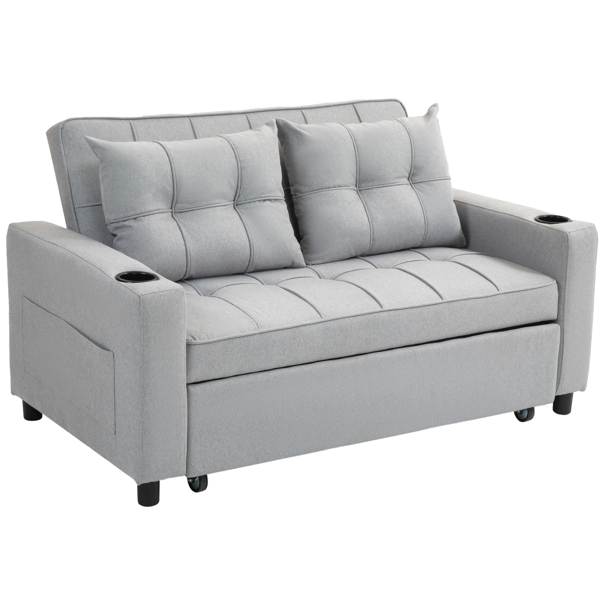 HOMCOM 2 Seater Pull Out Sofa Bed with Pockets for Living Room
