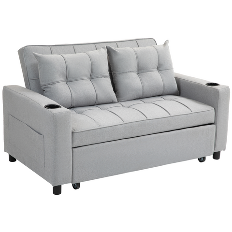 HOMCOM 2 Seater Pull Out Sofa Bed with Pockets for Living Room