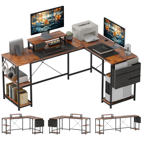 HOMCOM 168cm Reversible L Shaped Desk, 240cm Two Person Desk