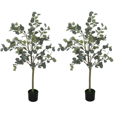 HOMCOM 2 Pack Artificial Plants, Faux Silk Eucalyptus Trees