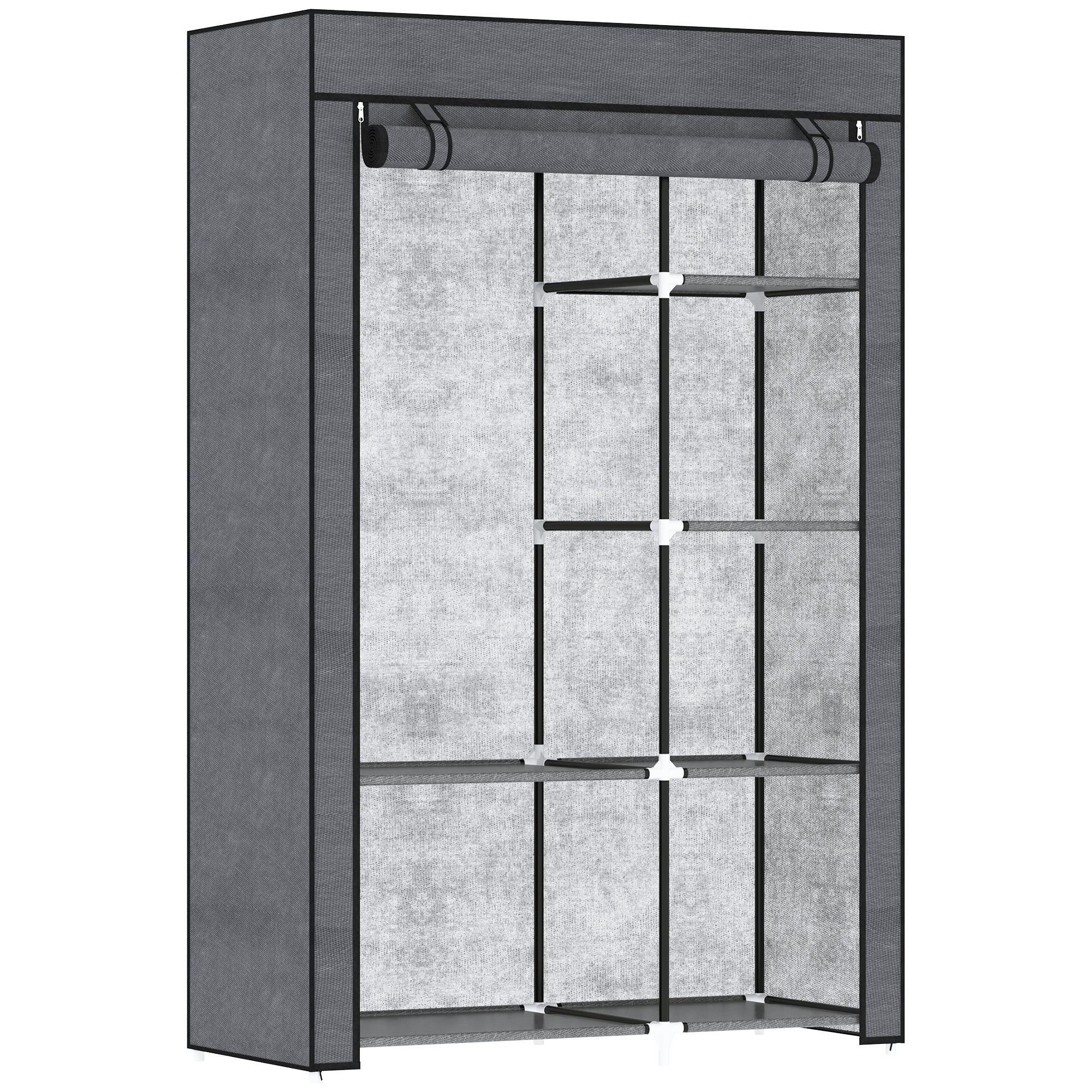 HOMCOM Fabric Wardrobe w/ Shelves Hanging Rail Foldable Closets