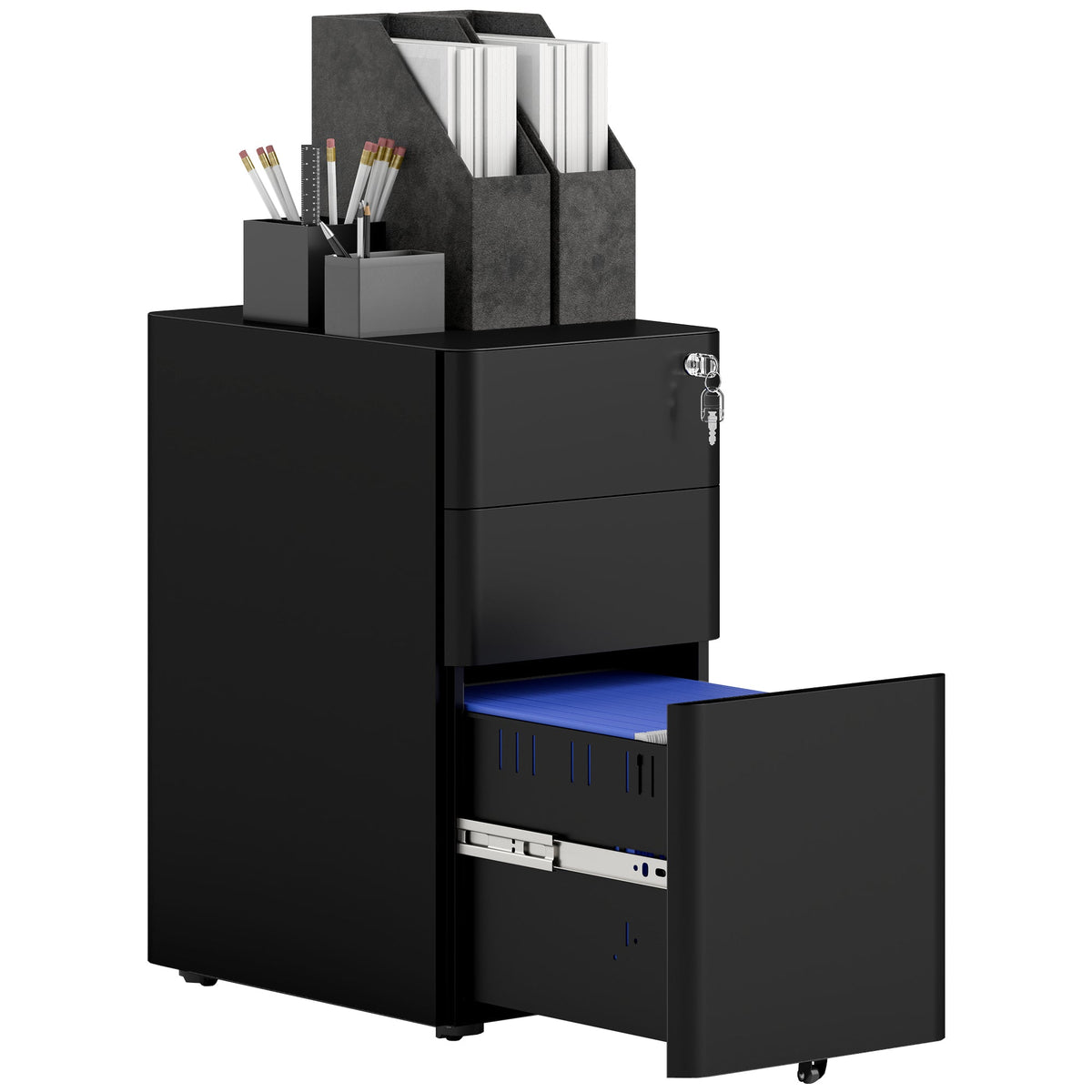 Vinsetto Steel Filing Cabinet with Lock and Wheels for Home Office