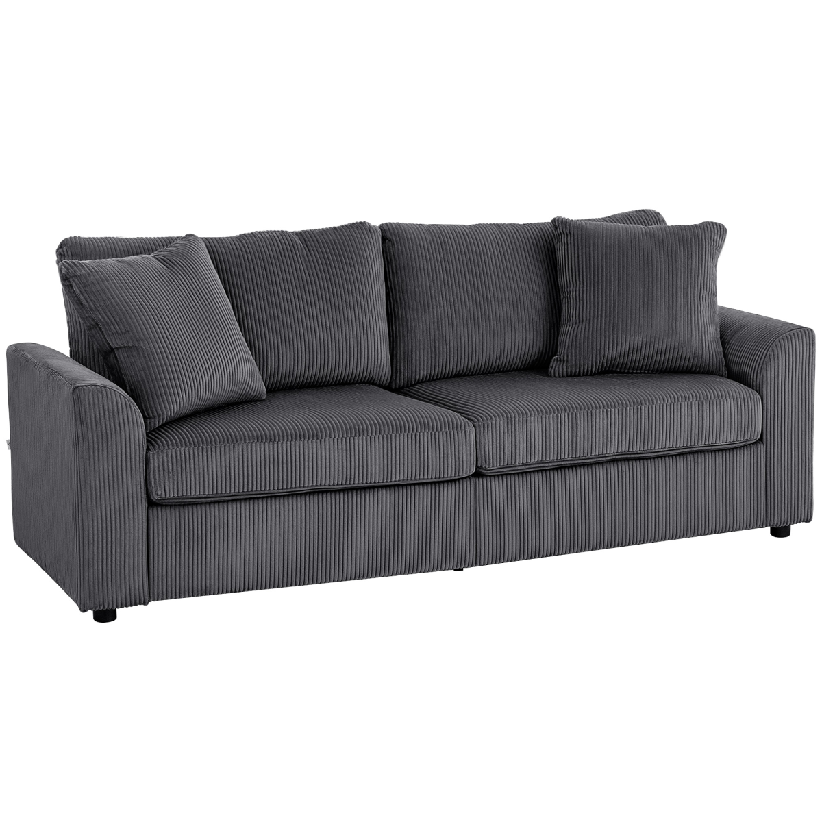 HOMCOM 212 cm Upholstered Jumbo Cord Sofa Couch with Spring Cushion
