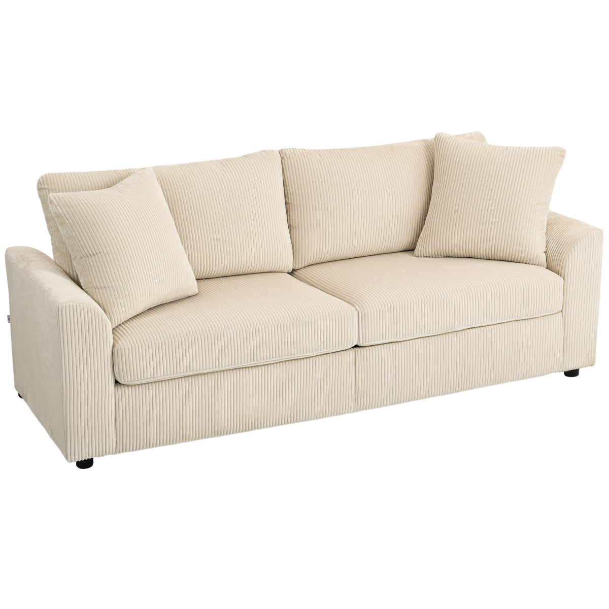 HOMCOM 212 cm Upholstered Jumbo Cord Sofa Couch with Spring Cushion
