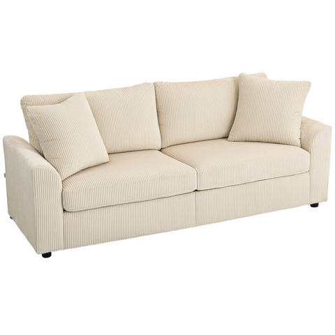 HOMCOM 212 cm Upholstered Jumbo Cord Sofa Couch with Spring Cushion