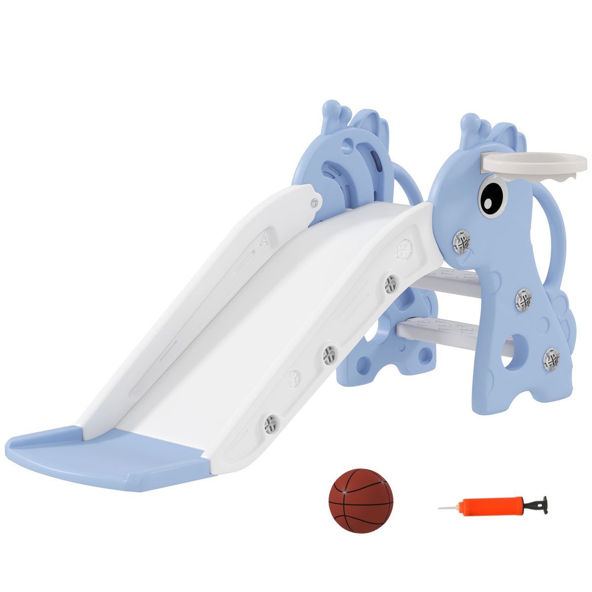 AIYAPLAY 3 in 1 Kids Slide with Climber, Basketball Hoop and Ball, Blue