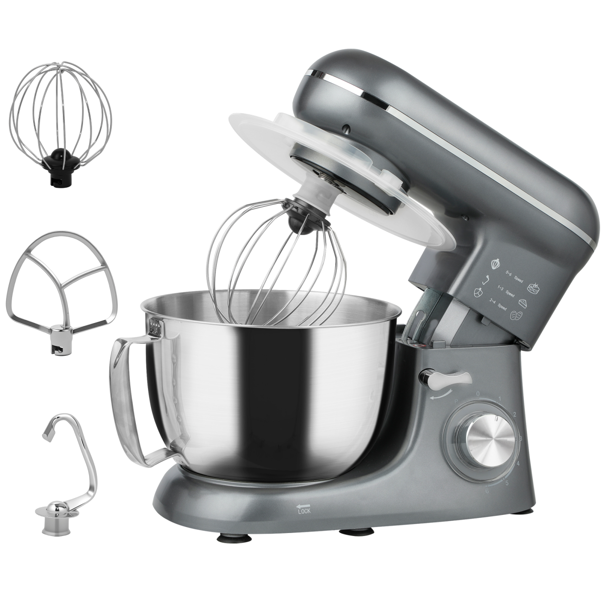 HOMCOM Electric Stand Mixer, 4.5L Food Mixer with Dough Hook, Whisk, Beige