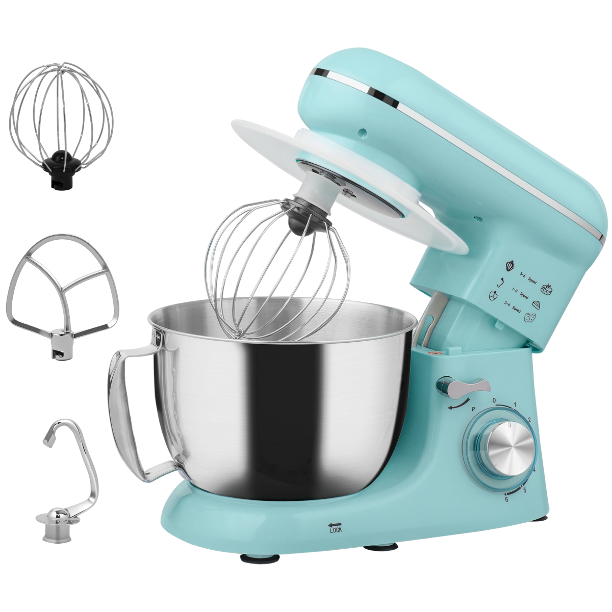 HOMCOM Electric Stand Mixer, 4.5L Food Mixer with Dough Hook, Whisk, Beige