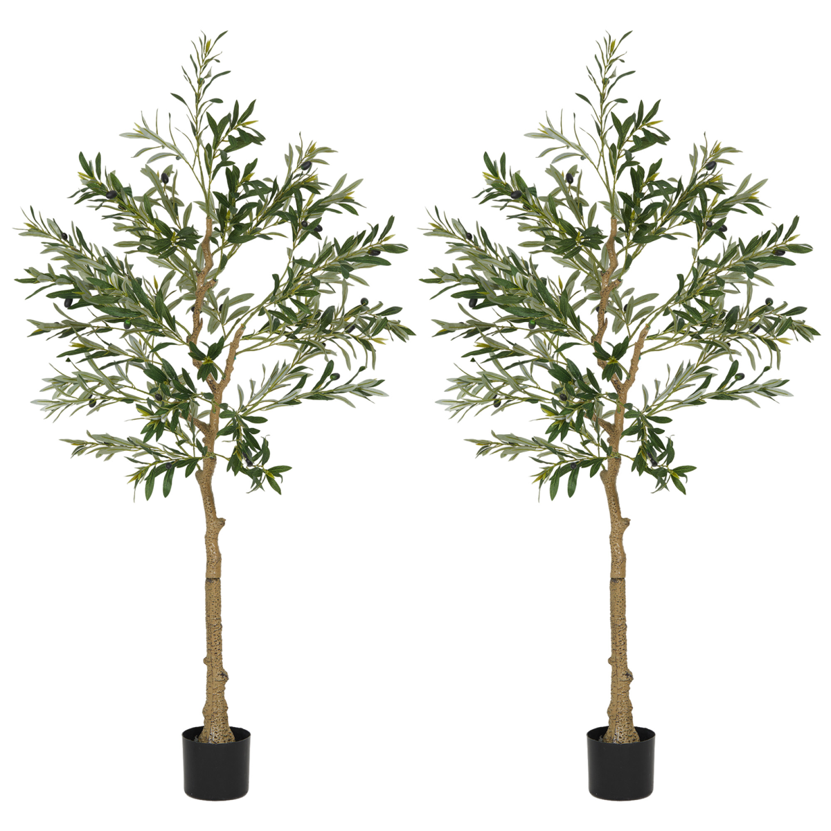 HOMCOM 2 Pack Indoor Artificial Plants, Faux Potted Silk Olive Trees, 120cm