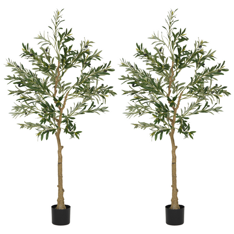 HOMCOM 2 Pack Indoor Artificial Plants, Faux Potted Silk Olive Trees, 120cm