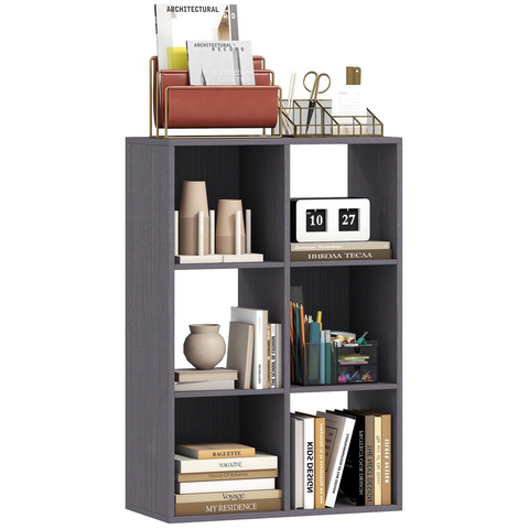 HOMCOM 6-Cube Bookshelf, Display Shelving Unit for Home Office, Black