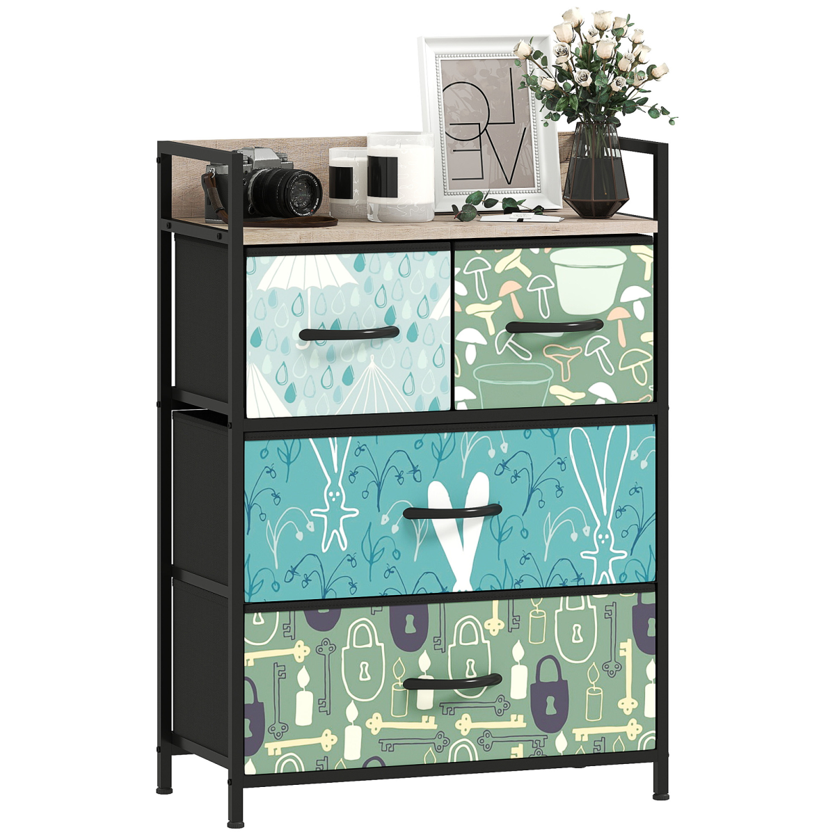 HOMCOM 4 or 5 or 6 or 7 or 8-Drawer Chest of Drawers, Fabric Dresser with Open Shelf