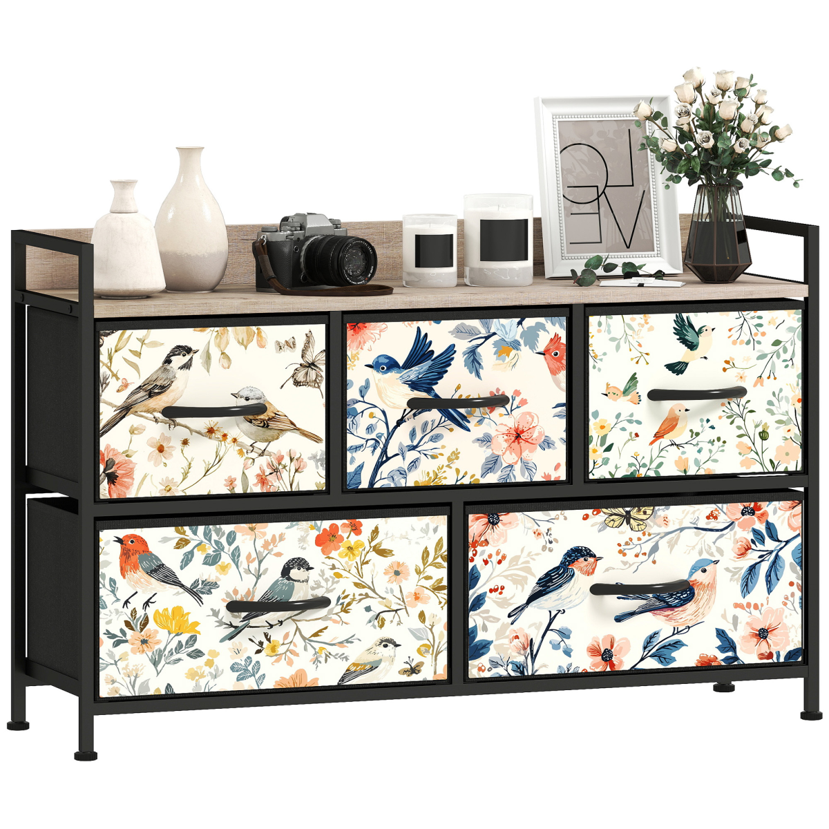 HOMCOM 4 or 5 or 6 or 7 or 8-Drawer Chest of Drawers, Fabric Dresser with Open Shelf