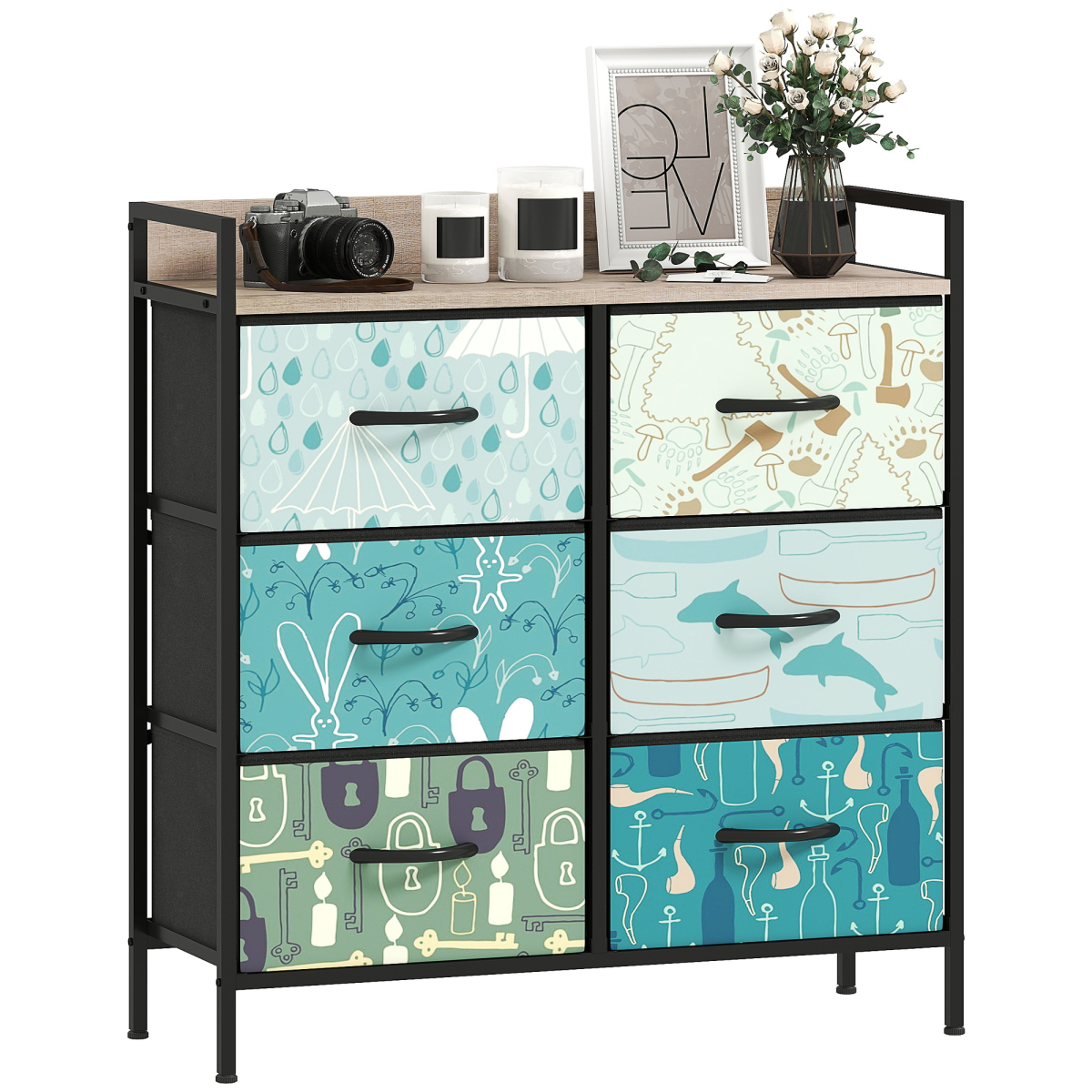 HOMCOM 4 or 5 or 6 or 7 or 8-Drawer Chest of Drawers, Fabric Dresser with Open Shelf