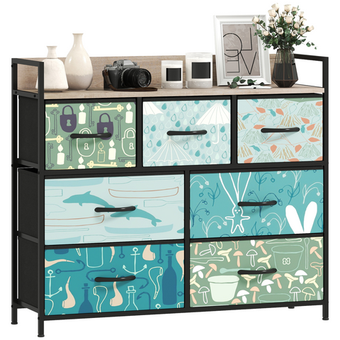 HOMCOM 4 or 5 or 6 or 7 or 8-Drawer Chest of Drawers, Fabric Dresser with Open Shelf