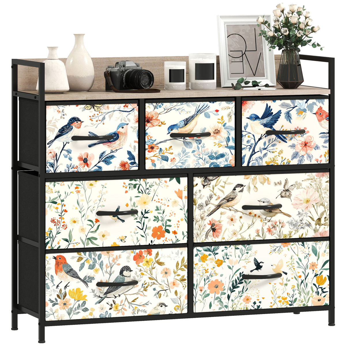 HOMCOM 4 or 5 or 6 or 7 or 8-Drawer Chest of Drawers, Fabric Dresser with Open Shelf