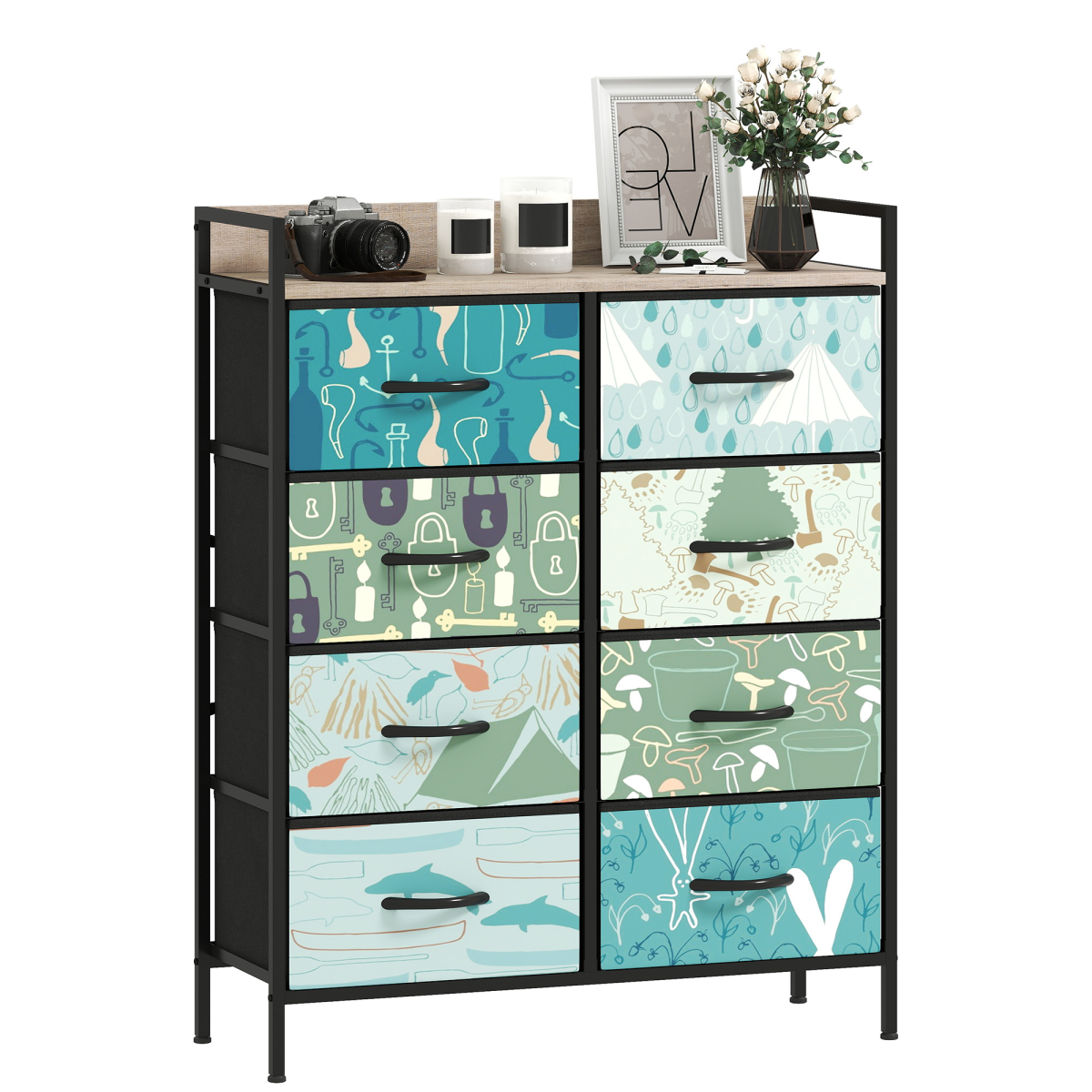 HOMCOM 4 or 5 or 6 or 7 or 8-Drawer Chest of Drawers, Fabric Dresser with Open Shelf
