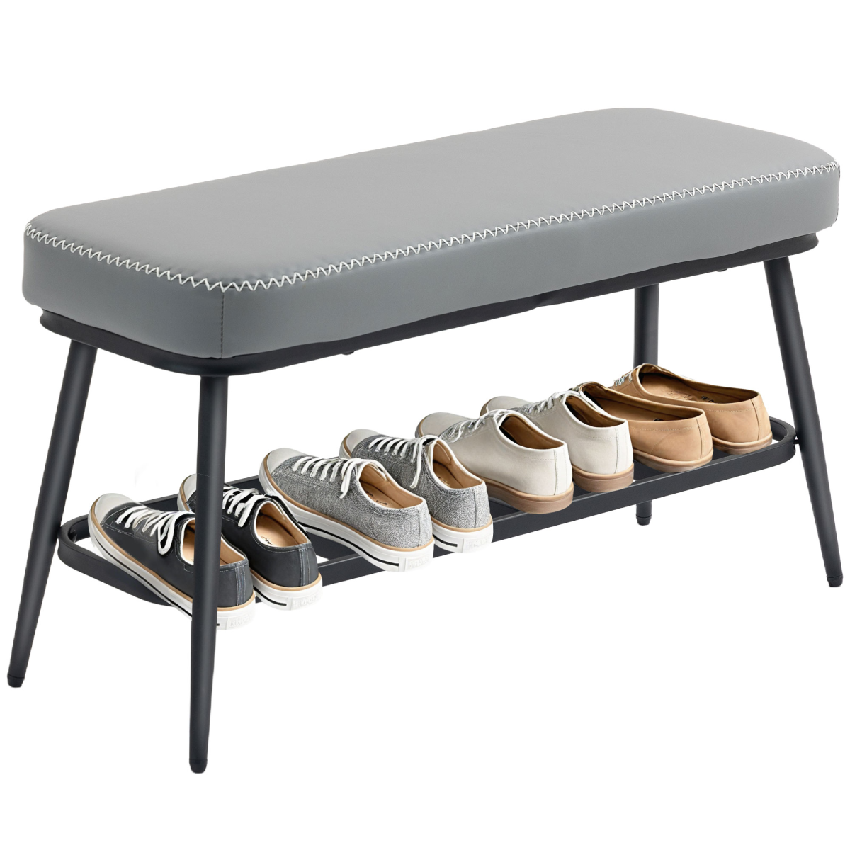 HOMCOM Shoe Bench, PU Leather Shoe Storage Bench for Entryway