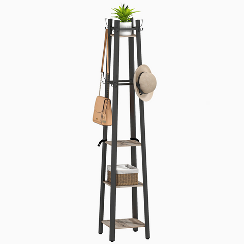 HOMCOM Industrial Coat Stand with Storage Shelves and Hooks
