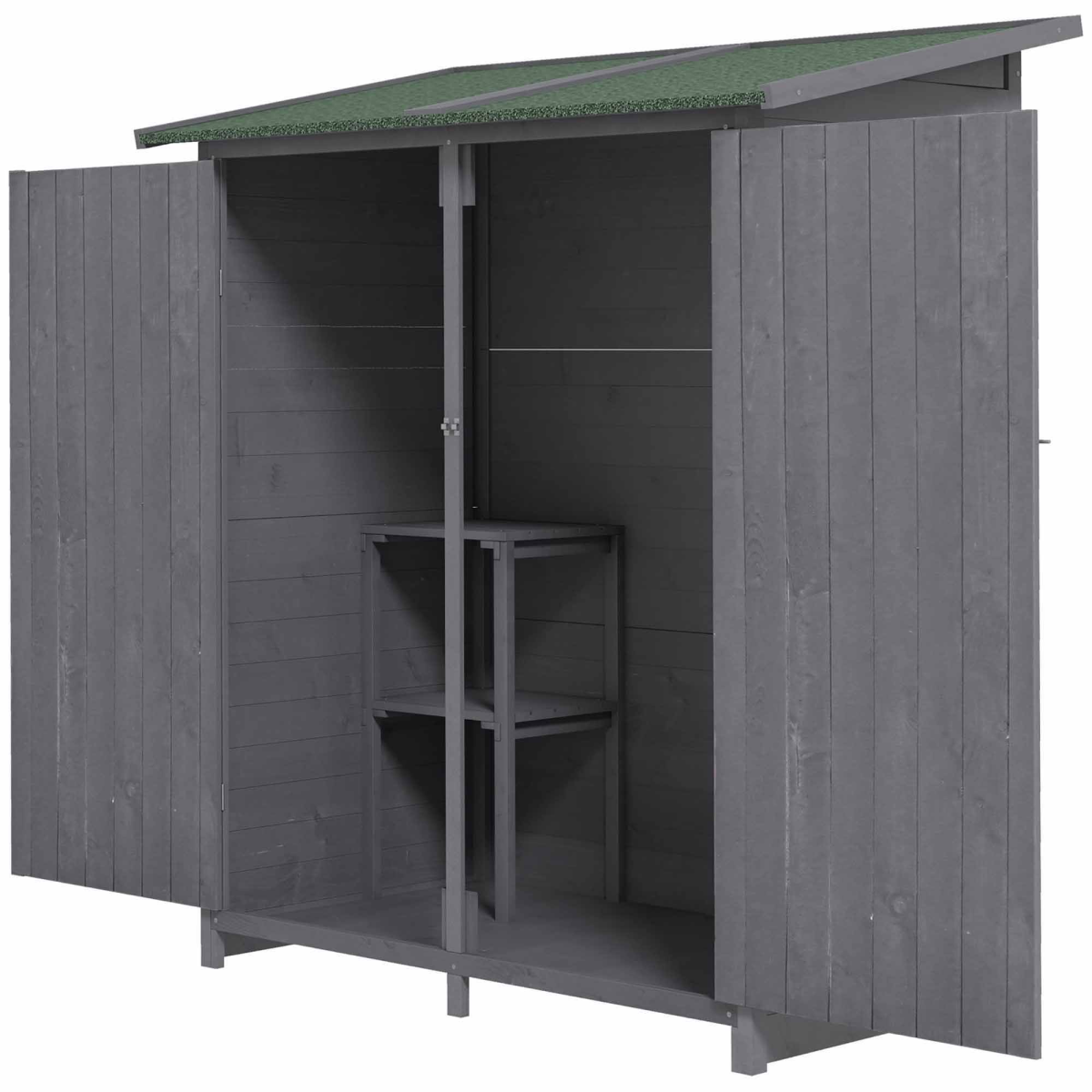 Garden Wood Storage Shed Storage Table, Asphalt Roof Storage Tool Organizer