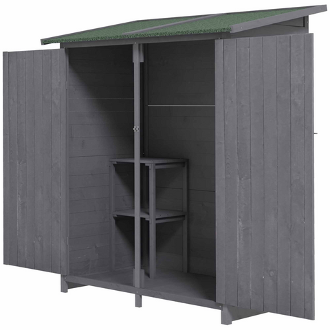 Garden Wood Storage Shed Storage Table, Asphalt Roof Storage Tool Organizer